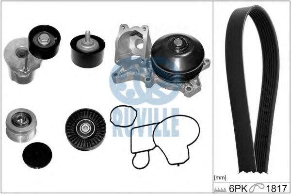 RUVILLE 55095801 Water Pump + V-Ribbed Belt Kit